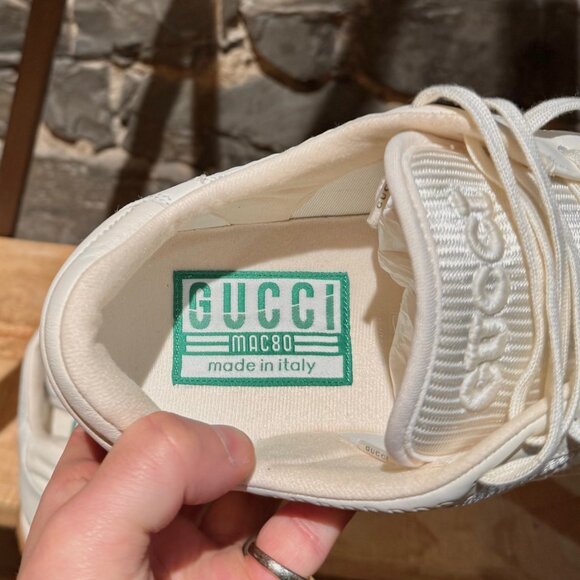 Gucci Ivory Leather MAC80 GG Embroidered Sneakers - Picture 12 of 13